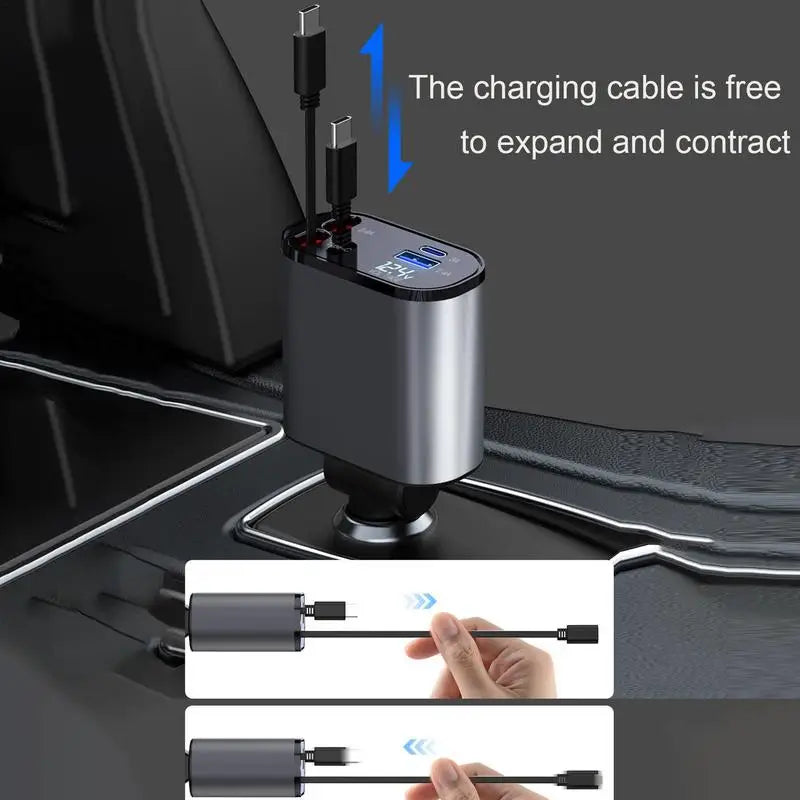 Retractable Car Charger 100W 4-IN-1