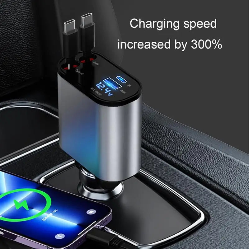 Retractable Car Charger 100W 4-IN-1
