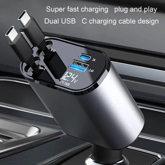 Retractable Car Charger 100W 4-IN-1